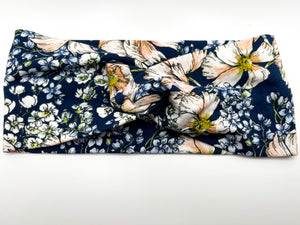 Navy Floral Twist Headband